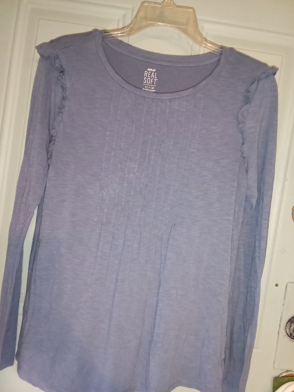 aerie Lavender Pintuck Long Sleeve Top